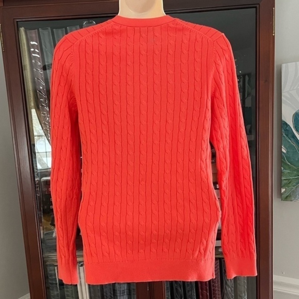 Land’s End XS Cable Knit Sweater V-Neck Coral Orange Orange Melon Like New - Picture 8 of 14